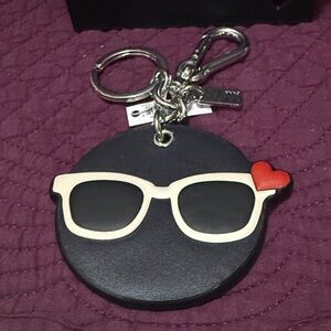 Coach Black and White Shady Emoji Sunglasses Bag/Key Holder with Red Heart